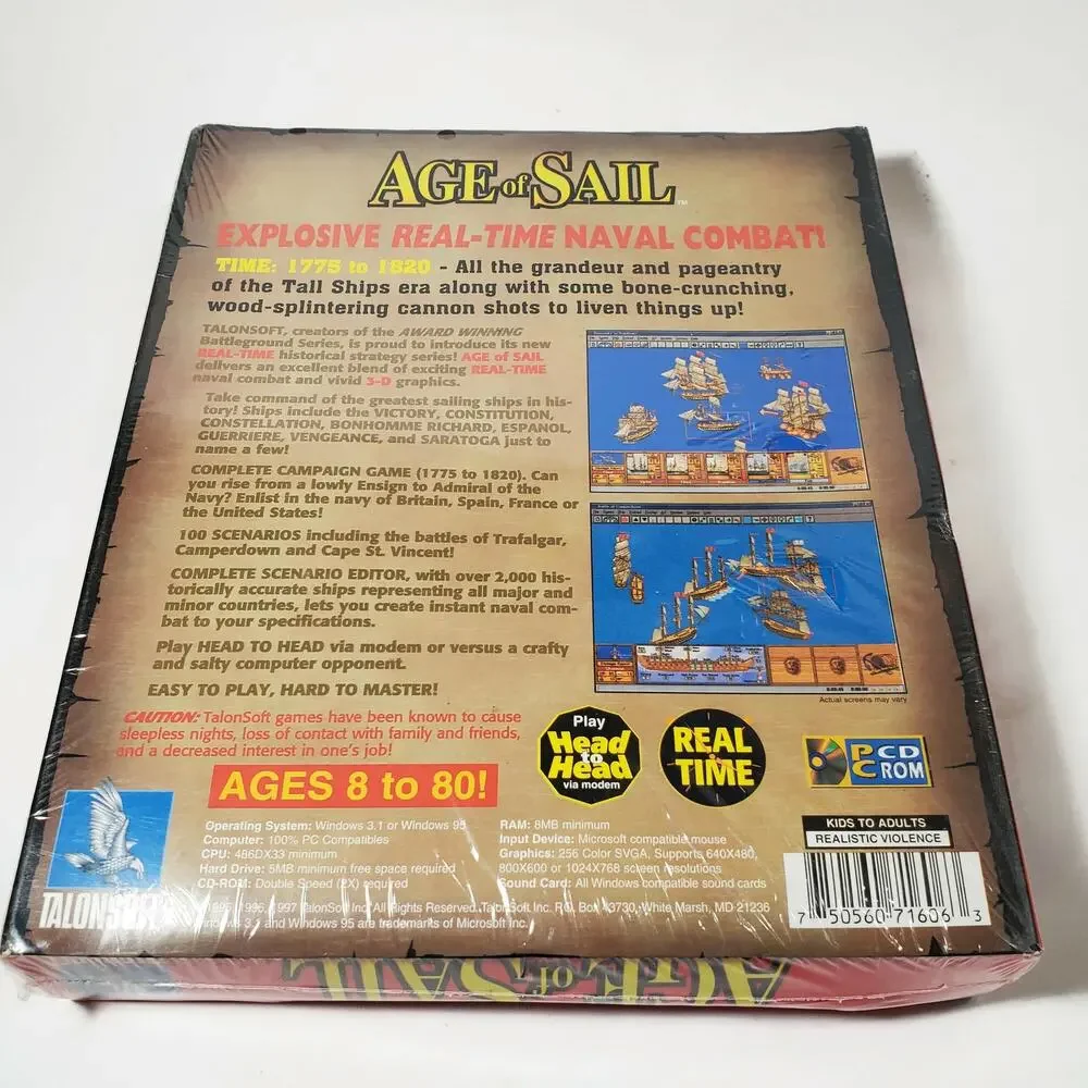 Age of Sail Real-Time Naval Combat Talonsoft PC Game Sealed 1997